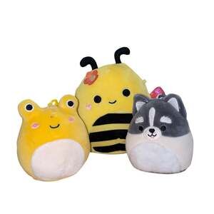 LOT OF 3 Squishmallows - Sunny the Bee, Leigh the Yellow Toad & Paolo the Pomsky
